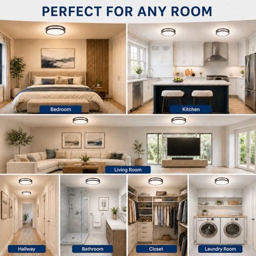 Image of 2-Pack Oil-Rubbed Bronze Flush Mount LED Ceiling Lights, 13Inch 36W Super Bright 3600lm Dimmable Ceiling Light Fixtures, 5CCT Selectable 2700K-6500K, Energy-Efficient Modern Ceiling Lamp, Easy Install