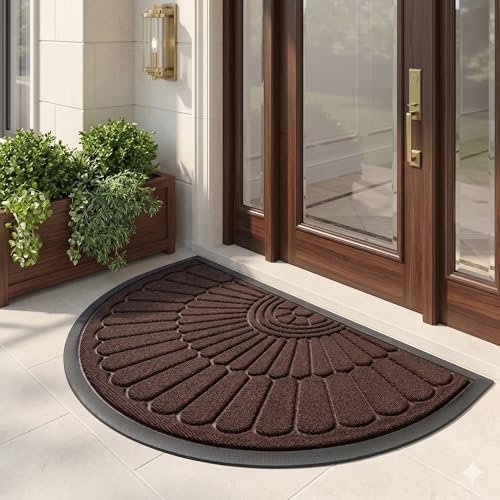 Image of Half Round Door Mat for Entrance - Anti-Skid Rubber Backing, Absorbent & Washable Rug for Indoor Outdoor Use - Semi-Circle Welcome Mat for Home, Bathroom, Kitchen - 45x75cm