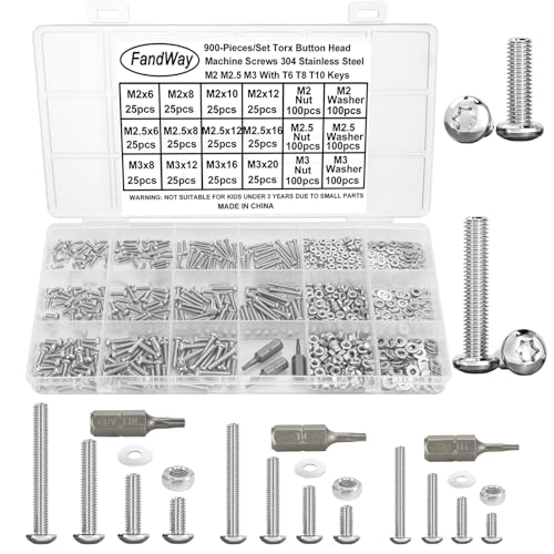 FandWay 900 Stk M2 M2.5 M3 Torx Schrauben Linsenkopfschrauben mit Torx Gewindeschrauben Set Rundkopfschrauben Edelstahl 304 Maschinenschrauben Muttern und Unterlegscheiben Sortiment Kit. FandWay 900 Stk M2 M2.5 M3 Torx Schrauben Linsenkopfschrauben mit Torx Gewindeschrauben Set Rundkopfschrauben Edelstahl 304 Maschinenschrauben Muttern und Unterlegscheiben Sortiment Kit.