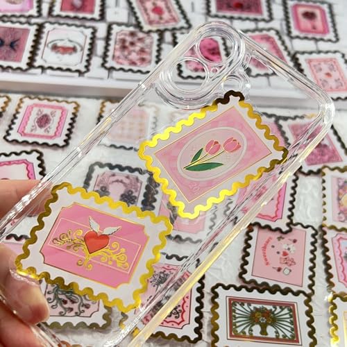 Image of 50 PCS Cartoon love stamps Stickers Aesthetic PET Stickers Gold Stamp Decal Waterproof Decorative Decals for Scrapbook DIY Crafts Album Bullet Journal Planner Water Bottles Laptop Phone (Gold stamp-B)