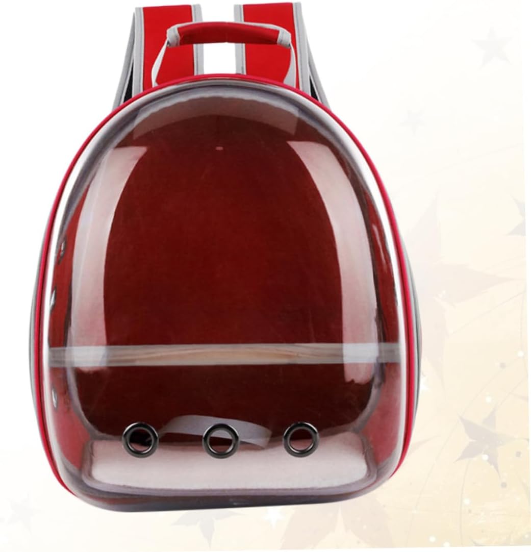 Portable Parrot Backpack Carrier Breathable Space for Outdoor Use Includes Wooden Bar for Birds Red