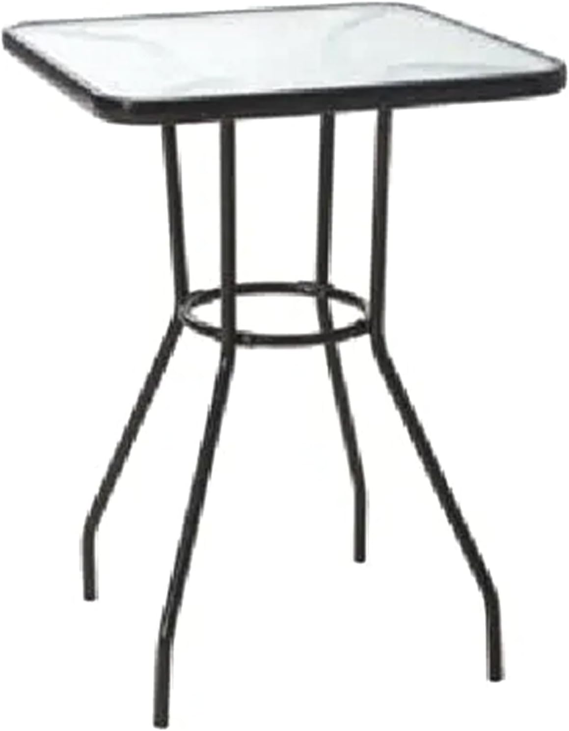 Four Seasons Courtyard Sunny Isles 27 Inch Outdoor Patio Bistro Dining Table Backyard Squared Furniture with Tempered Glass Tabletop, Black