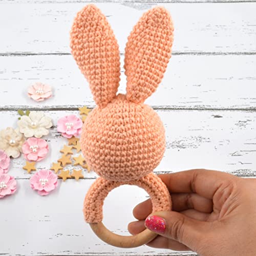 Image of Love Crochet Art Animal Shape Crochet Rattle Cum Soft Toy for Infant, Kids & Babies, Early Age Gift Toys (Bunny Rabbit - Peach)