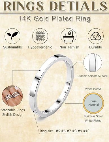 JeryWe 6 Pcs Stainless Steel Rings for Women Set Gold/Silver Knuckle Rings Stackable Simple Carve Heart Wedding Bands Engagement Promise Eternity Bands Thumb Rings for Women2