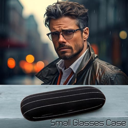 Image of MyEyeglassCase Men Small Glasses case - Eyeglasses Hard Shell Holder Pouch & Cloth-Reading Slim & Narrow Case Heavy Duty