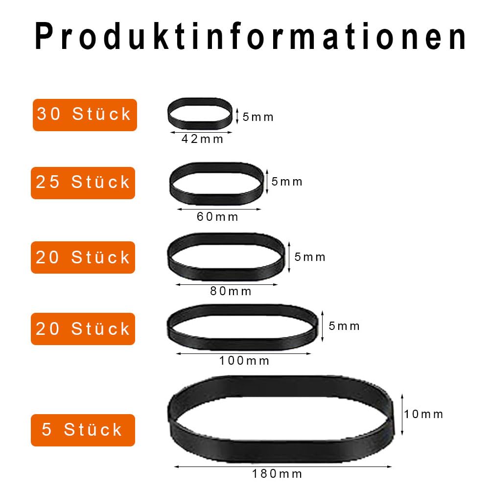 Wantouth Lot De 35 élastiques En Caoutchouc épais Et Résistant Pour Poubelle, Dossiers - à La Maison, Au Bureau, à L'école (noir