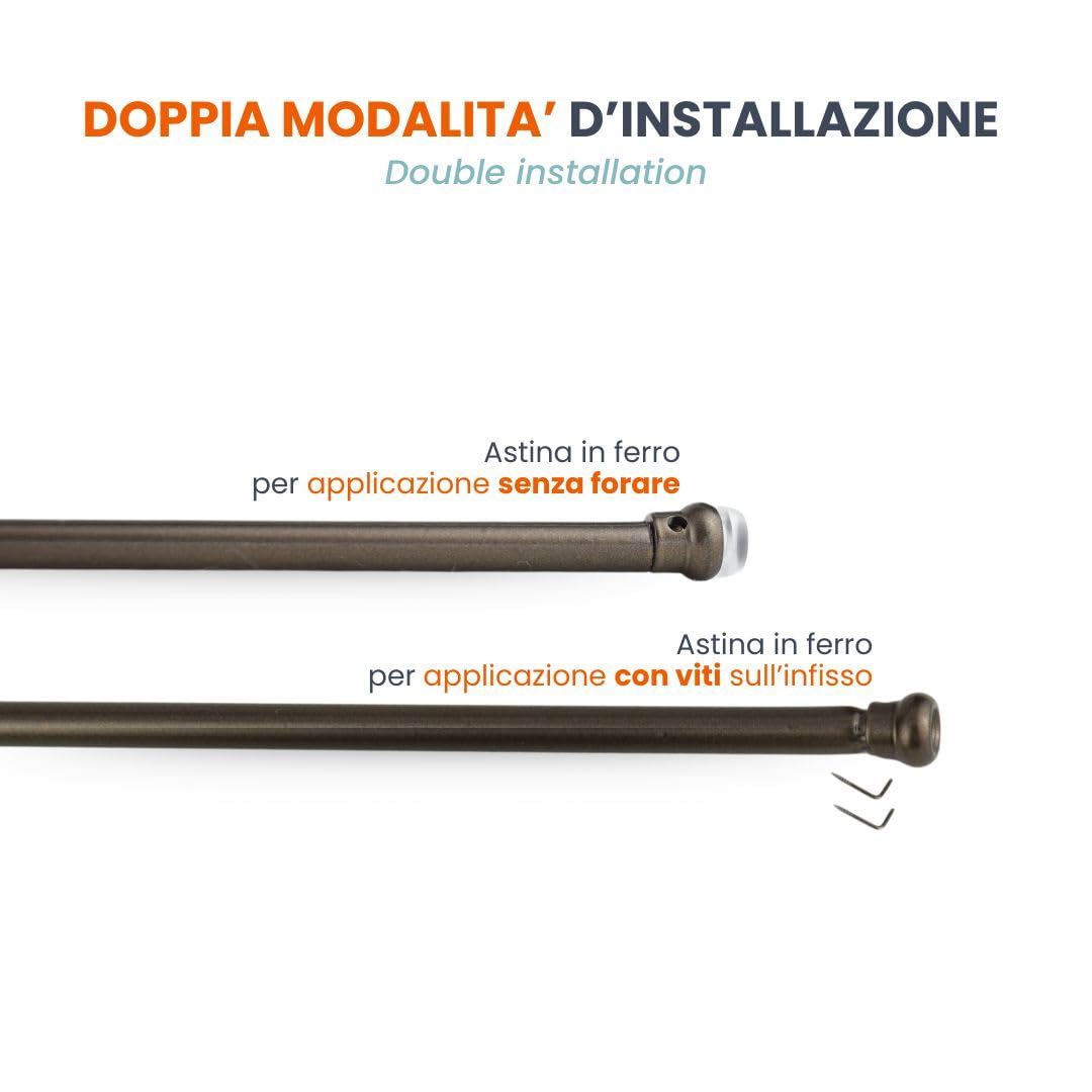 Bacchette Per Tende A Vetro senza forare Bronzo Spessore 7 mm Estensibile 40-60 cm