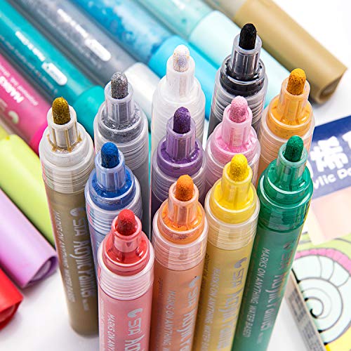 STA Acrylic Paint Pens Marker Pens for Rock Painting, Glass, Porcelain, Mug, Wood, Fabric, Canvas, DIY Craft Projects with Extra-fine Medium-Tip (12 Colors) - Thumbnail 3