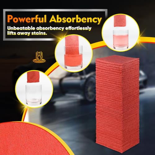 Image of HOMEXCEL Red Shop Towels 100 Pack, Reusable Microfiber Cleaning Cloth Bulk, Multipurpose Microfiber Towels for Cars, House and Kitchen, Highly Absorbent Cleaning Rags 11.5 x 11.5 inch