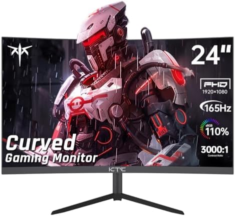 24 Inch Curved Gaming Monitor, 165Hz FHD 1080P Frameless Computer Monitor, Freesync/G-Sync Support, 99% sRGB, 3000:1 Contrast, HDMI, DisplayPort, Wall Mountable/Tilt Adjustable, H24S17