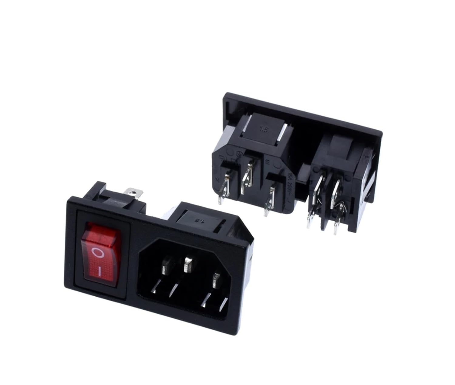 3 Pin Red Rocker Switch Fuse IEC 320 C14 Inlet Power Outlet Fuse Switch Connector Connector AC 10A 250V