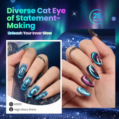 Image of Beetles Cat Eye Gel Polish Set, 8 Colors Magnetic Galaxy Blue Purple Gel Nail Polish with Magnet, Soak Off UV LED Manicure, Starborn Galaxy Aurora Shimmer Shades for Party Gifts