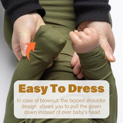 Baby Knotted Gown with Hat Set for Newborn Boy Girl, Ultra Soft Tie Gown with Mitten, Long Sleeve Infant Sleeper 0-3 M4