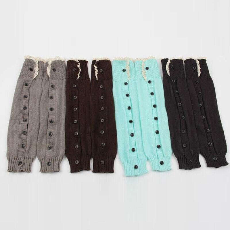Image of GK-O Women's Kawaii Lolita Lace Knitted Leg Warmer Over Knee Thigh-high Button Socks (Coffee), Medium
