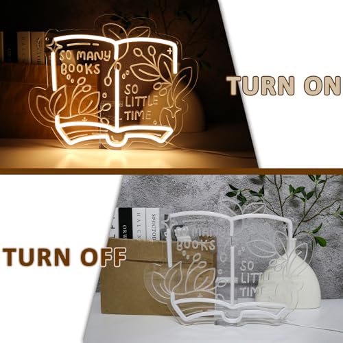 Image of PMCVYH So Many Books So Little Time Neon Sign for Wall Decor, Reading Led Signs for Library, USB Dimmable Neon Lights for Classroom Read Corner Bedroom Study Room Home Book Club Motivational Wall Art