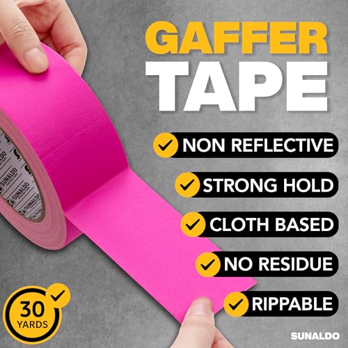 Image of Gaffers Tape Heavy Duty, Easy to Rip, Residue-Free Professional Grade Floor Tape for Electrical Cords, Matte Finish Non Reflective, Weather Resistant (1, Pink, 2 inch x 30 Yards)