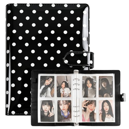 WELLRI A5 Kpop Photocard Binder with 30 Pack 4-Pocket Card Pages 6 Ring Photocard Holder Book PU Leather Cover Collector for 2x3 Album Cards Trading Card (Black)