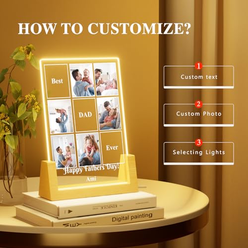 Bemaystar Personalized Father's Day Gifts for Dad: Customized Text Night Light with Picture Frame, Dad Gifts from Daughter Son Wife - Image 4