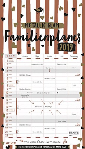 Familienplaner Metallic Glam 240819 2019: Familienkalender, 5 breite Spalten, echter Metallic Glanz. Familienplaner Metallic Glam 240819 2019: Familienkalender, 5 breite Spalten, echter Metallic Glanz.