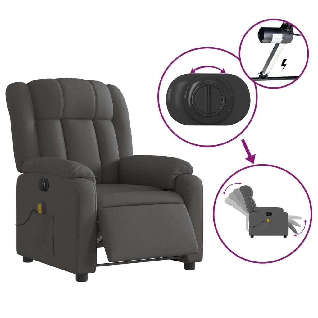 Willood Sillón Relax Reclinable Sillón Reclinable de Masaje Eléctrico, Silla con Respaldo, Sillón Orejero Ajustable, Asiento para Personas Mayores, Tela Gris Oscuro