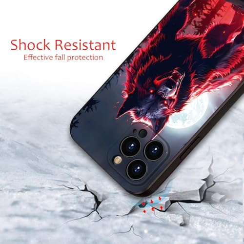 Printed with Wolf for iPhone 16 pro max case, Under The Full Moon, The Wolf King with Untamed Power and Radiating Red Eyes - Silicone Shockproof Case (A1-Wolfs-Animal)