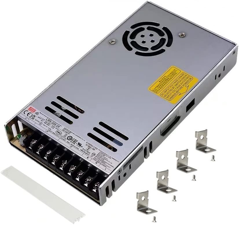 Mean Well 24V Power Supply LRS-350-24, DC 350W 14.6A Enclosed DC Switching Power Supply, 3D Printer Replacement Power Bench, with a Terminal Cover, Mounting Brackets and Screws