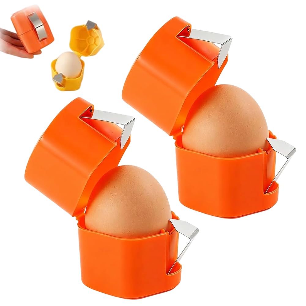 Egg Shell Opener, 2026 Egg Separator for Raw Egg Hard Boiled Egg Peeler, Stainless Steel Egg Cracker Tool Kitchen Gadgets for Cooking Baking, Eggshell Breaker，Orange：2PCS
