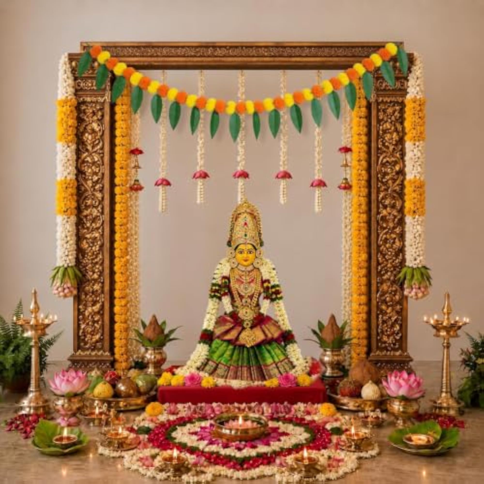 Traditional Mango Leaf Marigold Toran for Festive Decoration