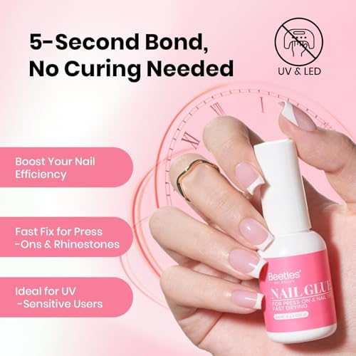 Image of Beetles Super Strong Nail Glue for Press On Nails, Nail Tips, Acrylic Nails, 18ML Hema Free No Uv Light Needed Nail Bond Brush in Nail Glue for Press Ons, Fake Nails, Long Lasting for Beginners