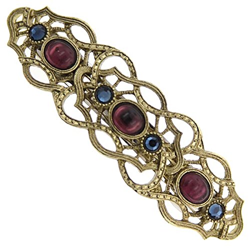 1928 Jewelry Purple And Montana Blue Crystal Filigree Barrette