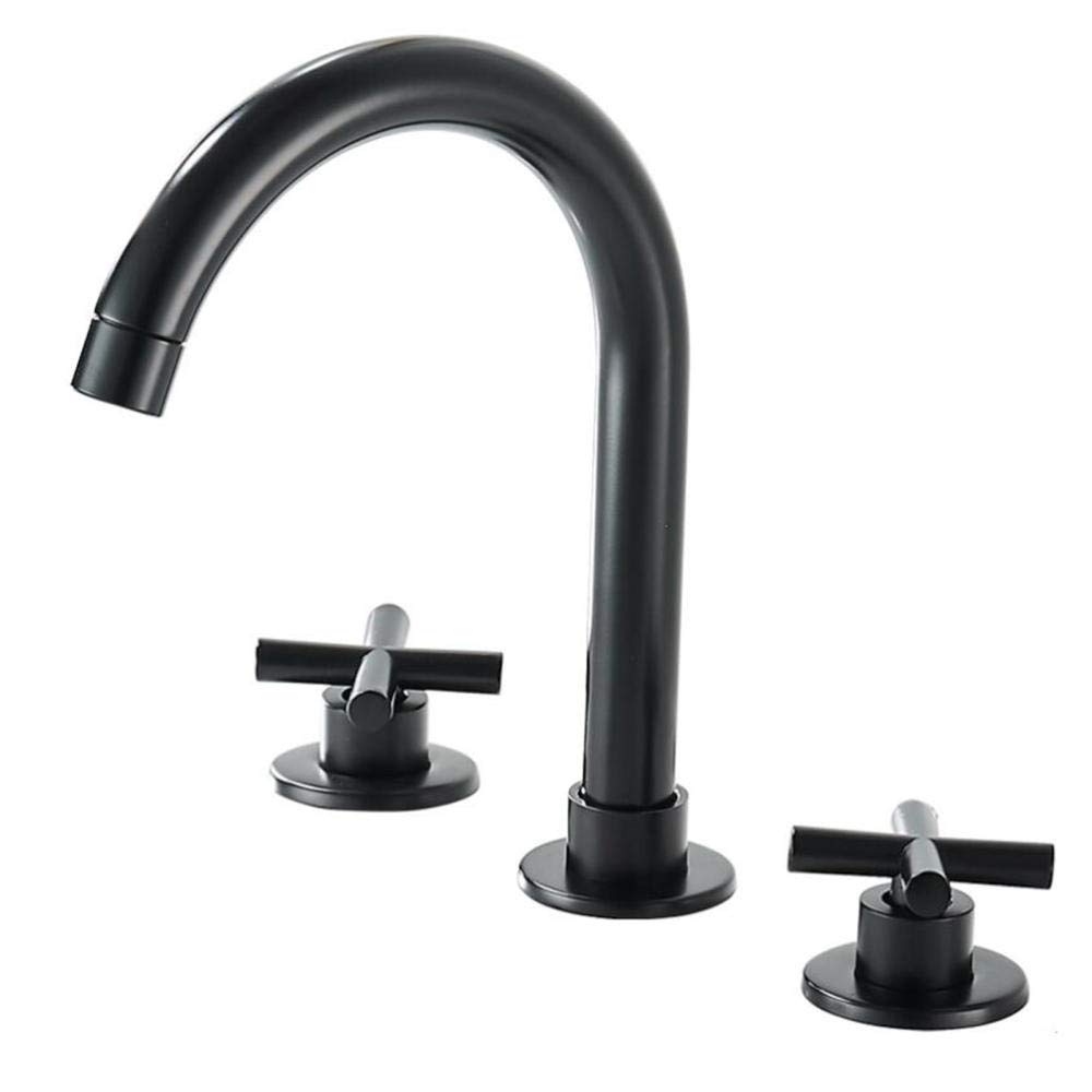 VDOQTLJT Bathroom Sink Faucet 3 Hole Brass Hot and Cold Independent Switch Splash-Proof Faucets for 8 Inch-Black(Cromo)