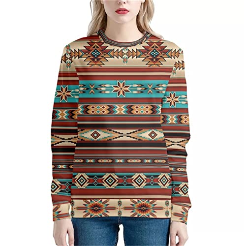 Xpyiqun Aztec Style Trendy Clothes for Women Girls Sweatshirt Long Sleeve Shirts Crewneck Plus Size Active Pullover Tees Fashion Loose Casual Fall Outfits Tops Jumpers Volleyball Clothing
