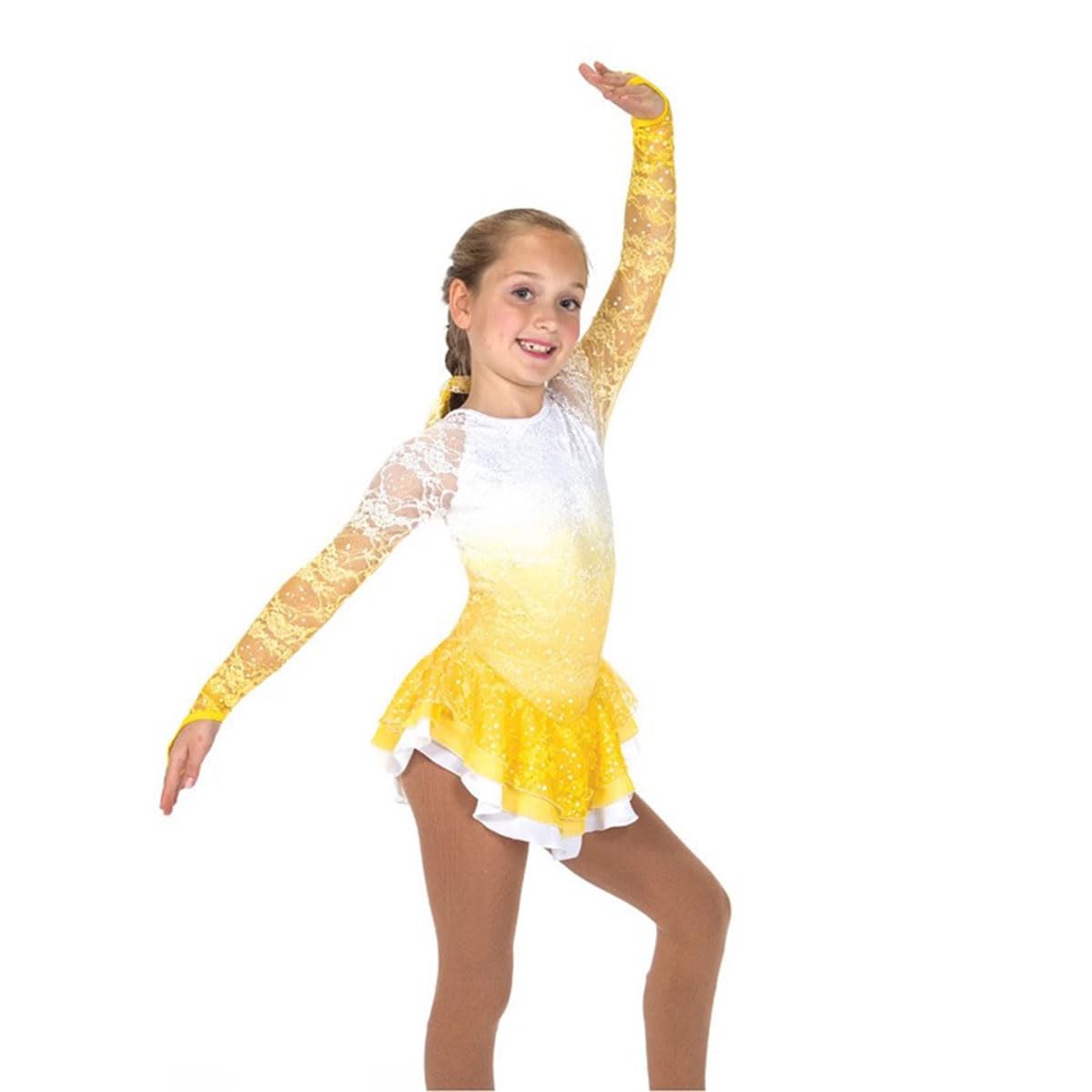 purpleq Eiskunstlauf Kleid Mädchen Kürkleid Strass Langarm Mesh Glitzer Ballettkleid Tanzkleid Gymnastik Bekleidung Rollkunstlaufkleid Leotard Tanzanzug Wettbewerb Tanzkostüm,Blau,3XS