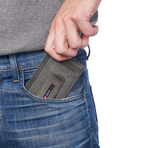 Image of Alpine Swiss RFID Dermot Money Clip Front Pocket Wallet For Men Leather Hampton Collection Nubuck Gray
