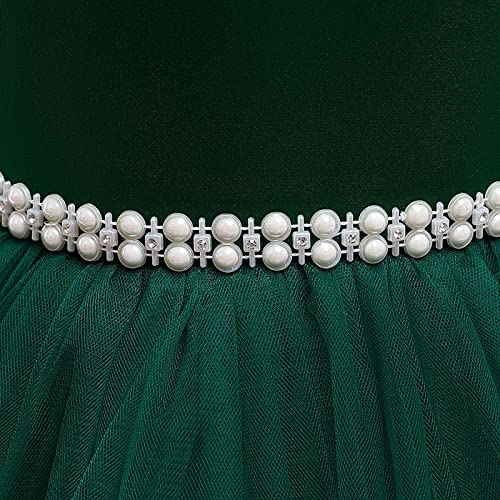 Tea Party Dress for Girls Children's Dress Princess Dress Girls Beaded Bow Knot Puff Cake Dress for Festival (Green, 9-10 Years)4