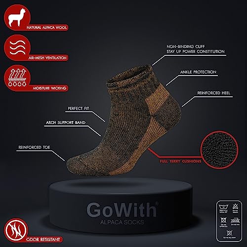 GoWith 2 Pairs Alpaca Wool Low-Cut Ankle Socks for Men Women, Cushioned Terry Warm Thermal Thick Merino Blend Camping Socks3