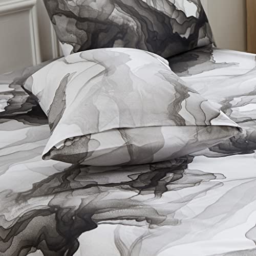 Lamejor Bed Sheet Set Queen Size Gray Abstract Marble Pattern Deep Pockets Easy Fit Hotel Luxury 4 Piece - 1 Flat Sheet, 1 Fitted Sheet, 2 Pillowcases #TOP4