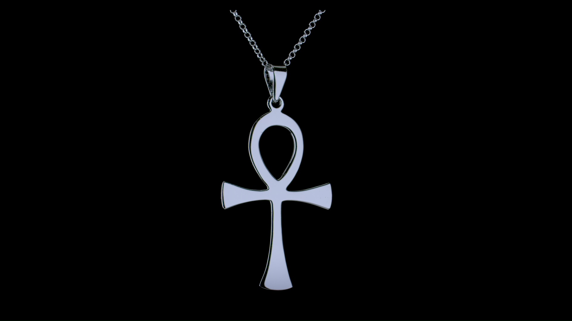 Grande Pendentif Croix Ankh Égyptienne En Argent Sterling .925 - Chaîne 18" Pour Homme Et Adolescent