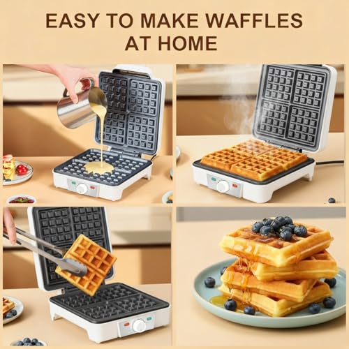 VINATO Waffle Maker, Macchina Waffle per 4 Waffel, 1200W Calore Rapido e Stabile, Piastra Waffle con Rivestimento Antiaderente Delle Piastre Riscaldanti, Regolazione Continua Della Temperatura, Bianco - immagine 6