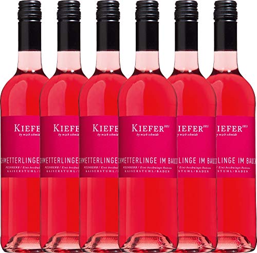 VINELLO 6er Weinpaket Roséwein - Schmetterlinge im Bauch Rosé 2021 - Weingut Kiefer mit Weinausgießer | 6 x 0,75 Liter Cover
