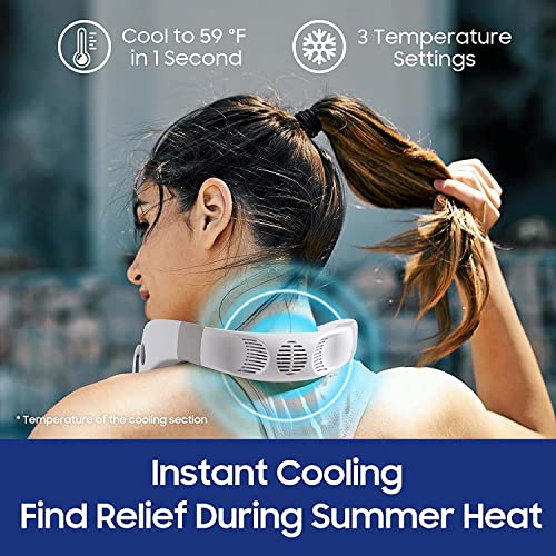 PluvoFan 6000mAh Neck Fan with Cooling Plate Cold Compress Bladeless Portable Quiet Air Conditioner Rechargeable Holiday Essentials for Women Men Travel Camping Outdoor (White) - Image 2