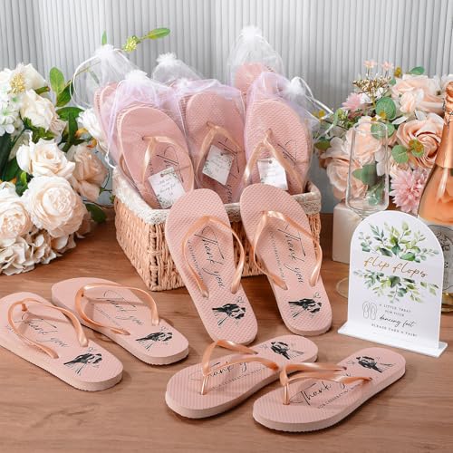 Image of 24 Pairs Bulk Flip Flops for Wedding Guests | Reception Sandals, Wedding Party Favors with Sign, Size Cards, Bagged, Dance Floor Slippers