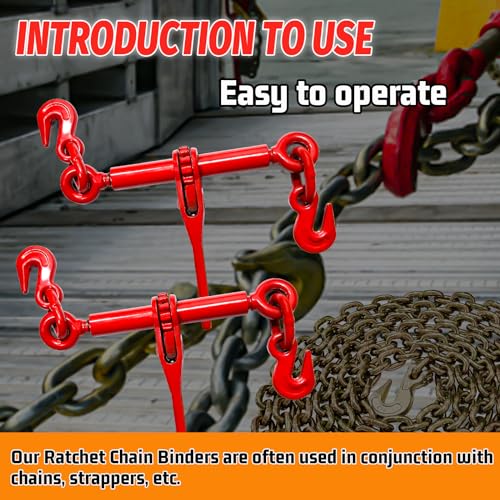 Image of Ratchet Chain Binders 1 /4''- 5 /16'', Load Binder with G70 Grab Hooks, Adjustable 1 /4 inch Binder for 1 /4 Chains, 2200 Pounds Working Load Limit- Heavy Duty Ratchet Binders for Towing (2 Pack)