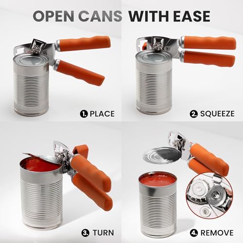 Image of Zulay Kitchen Manual Can Opener Heavy Duty Patented Stainless Steel, Orange