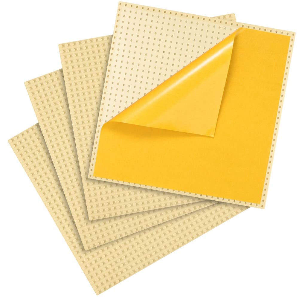 MIMAX Peel-and-Stick Baseplates - Self Adhesive Building Brick Plates - Compatible with All Major Brands - 4 Pack - 10 inch x 10 inch (Beige)