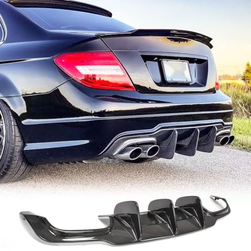 Carbon Fiber W204 Rear Diffuser Compatible with 2012-2014 Mercedes Benz W204 C250 C300 C63 AMG Big Shark Fin Bumper Cover Lower Lip Spoiler Valance Protector Factory Outlet