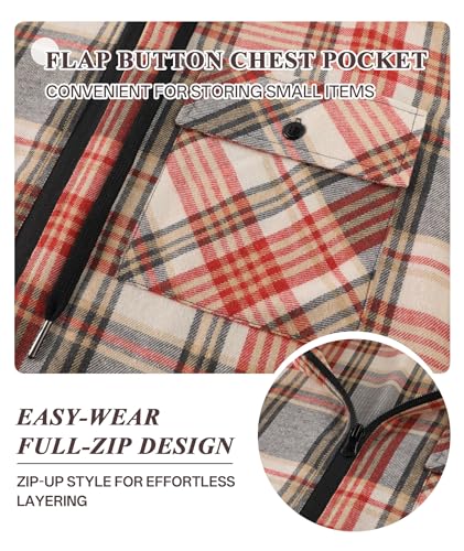 ZITY Mens Full Zip Hoodies Flannel Long Sleeve Shirt Stylish Plaid Sweatshirts2
