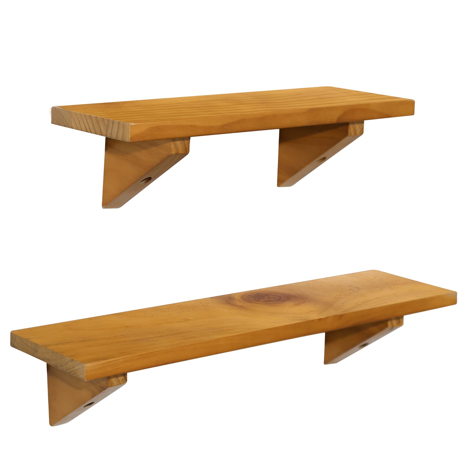 AULAPITA with Solid Wood Brackets Natural Wood Floating Shelves for Wall Decor Set of 2,21-Inch Solid Wall Mounted Shelf,Rustic Wall Shelves for Bedroom, Living Room,Office,Kitchen& Study Room