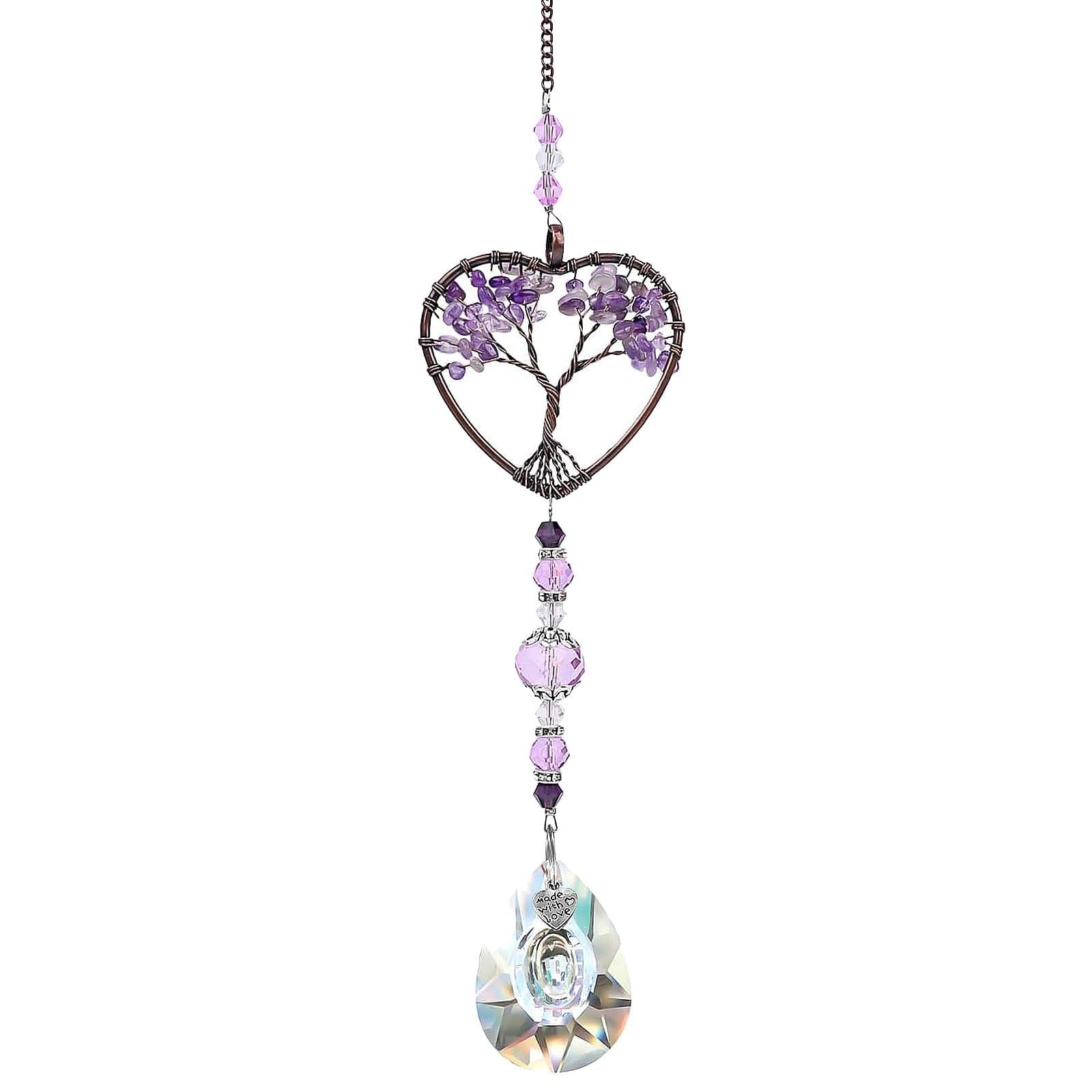 Tree of Life Amethyst Sun Catchers, Amethyst Sun Catchers for Windows, Sun Catchers for Windows, Sun Catcher Crystals, for Window, Home and Car Decor