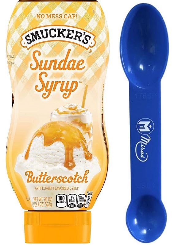 (Pack of 1) Smuckers Sundae Syrup Butterscotch Flavored Syrup Ice Cream Topping 20 Oz (Free Miras Trademark 2-in-1 Measuring Spoon Included!)